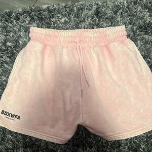 pink tye dye white fox shorts